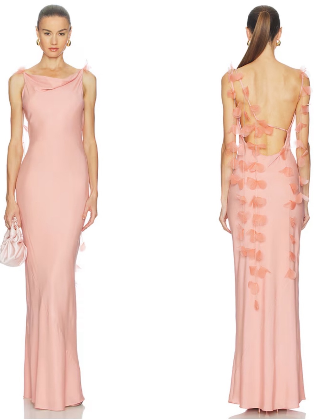 CULT GAIA Nymeria Silk Organza Flower Petal Beaded Cowl Neck Maxi Dress Size M - Picture 2 of 10